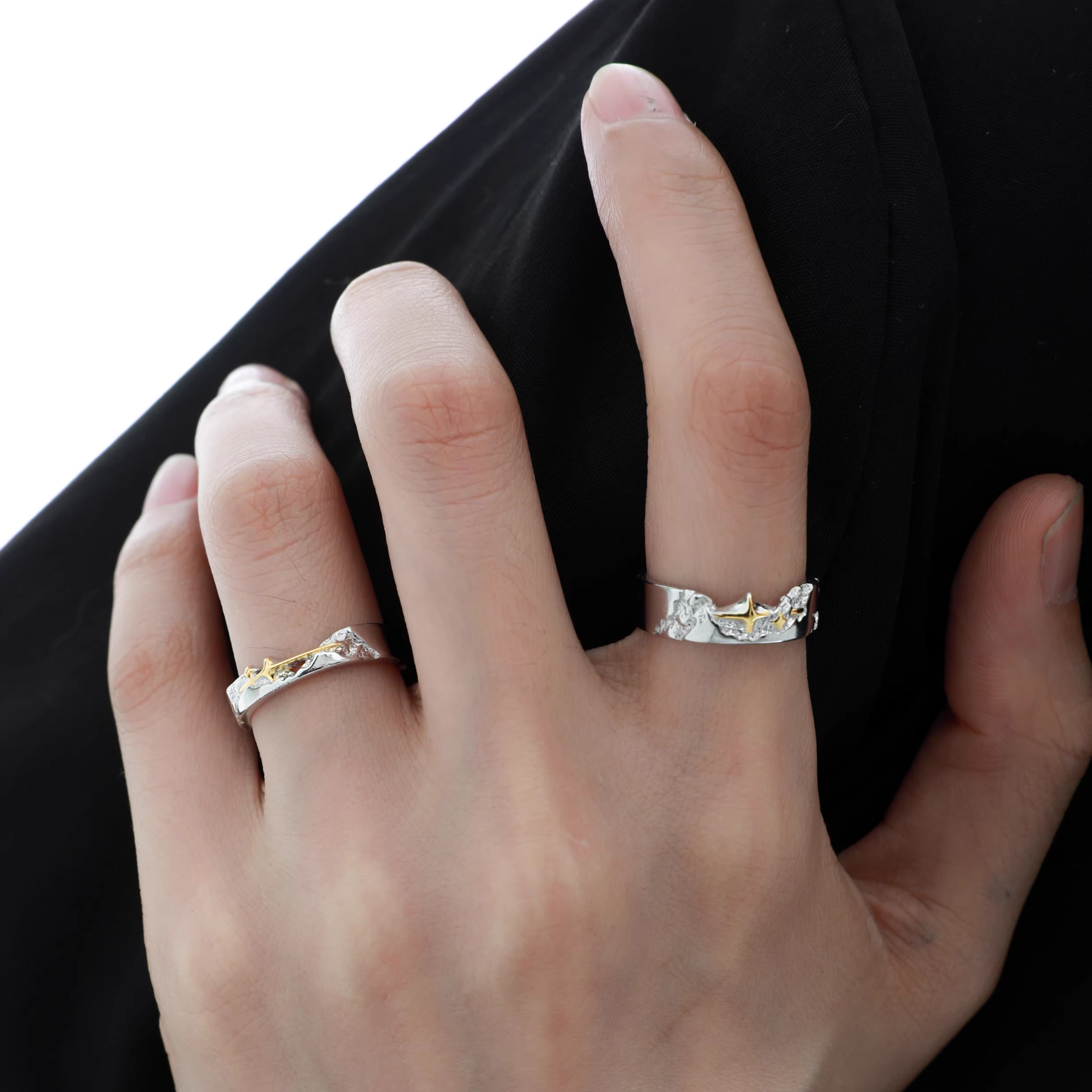 S925 GOLD COUPLE PAIR RING SET