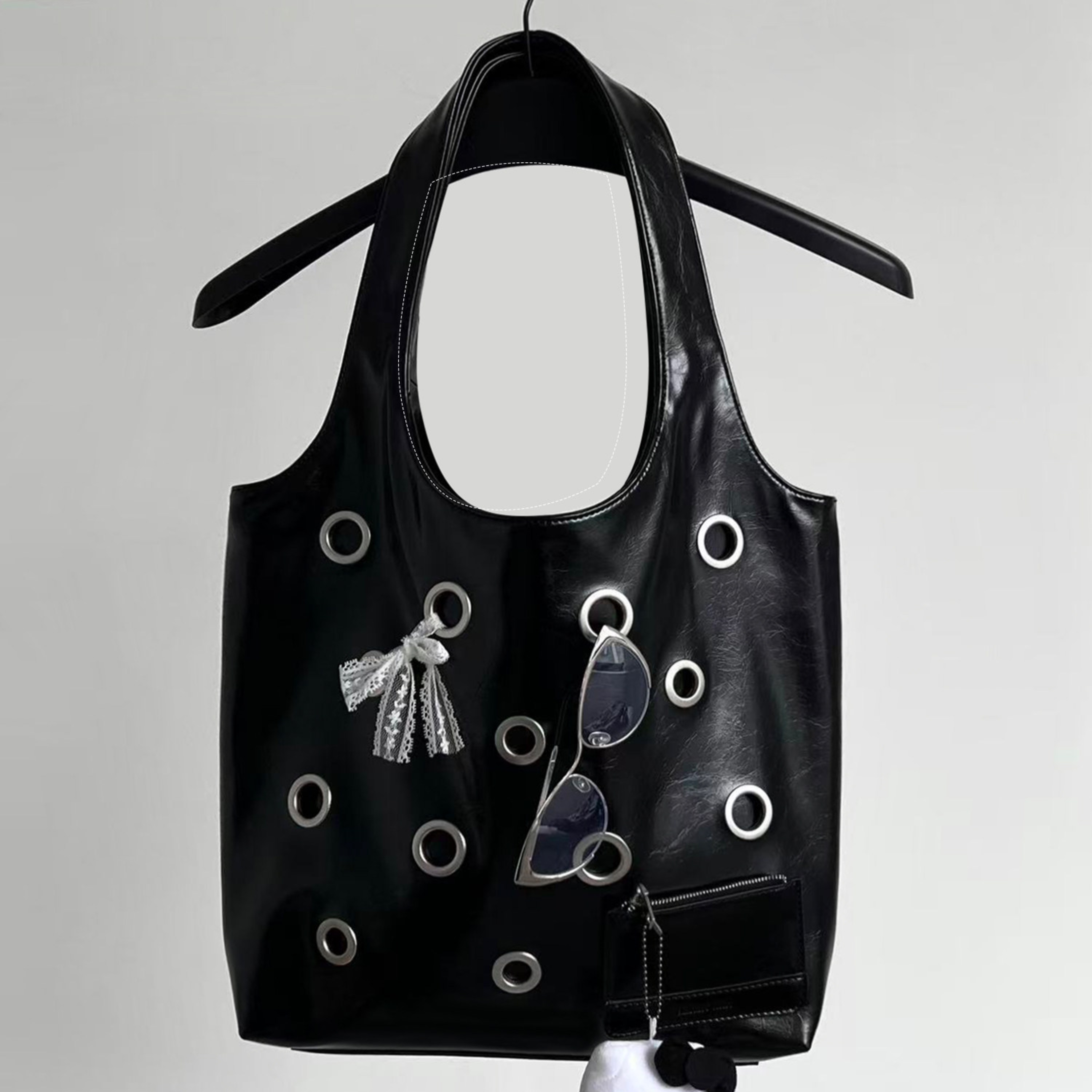 DISTRESSED EYELET TOTE BAG