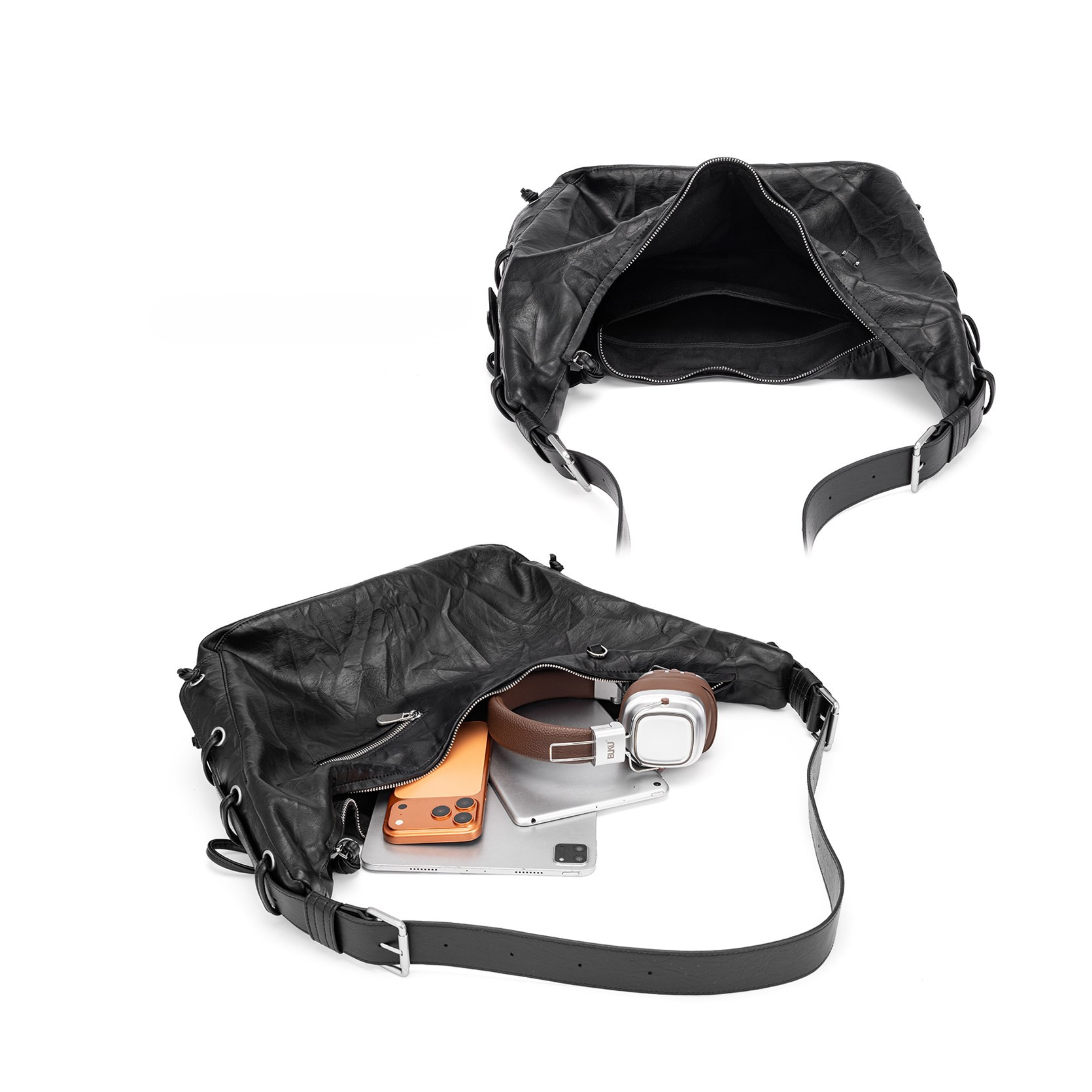 LACE-UP HOBO SHOULDER BAG