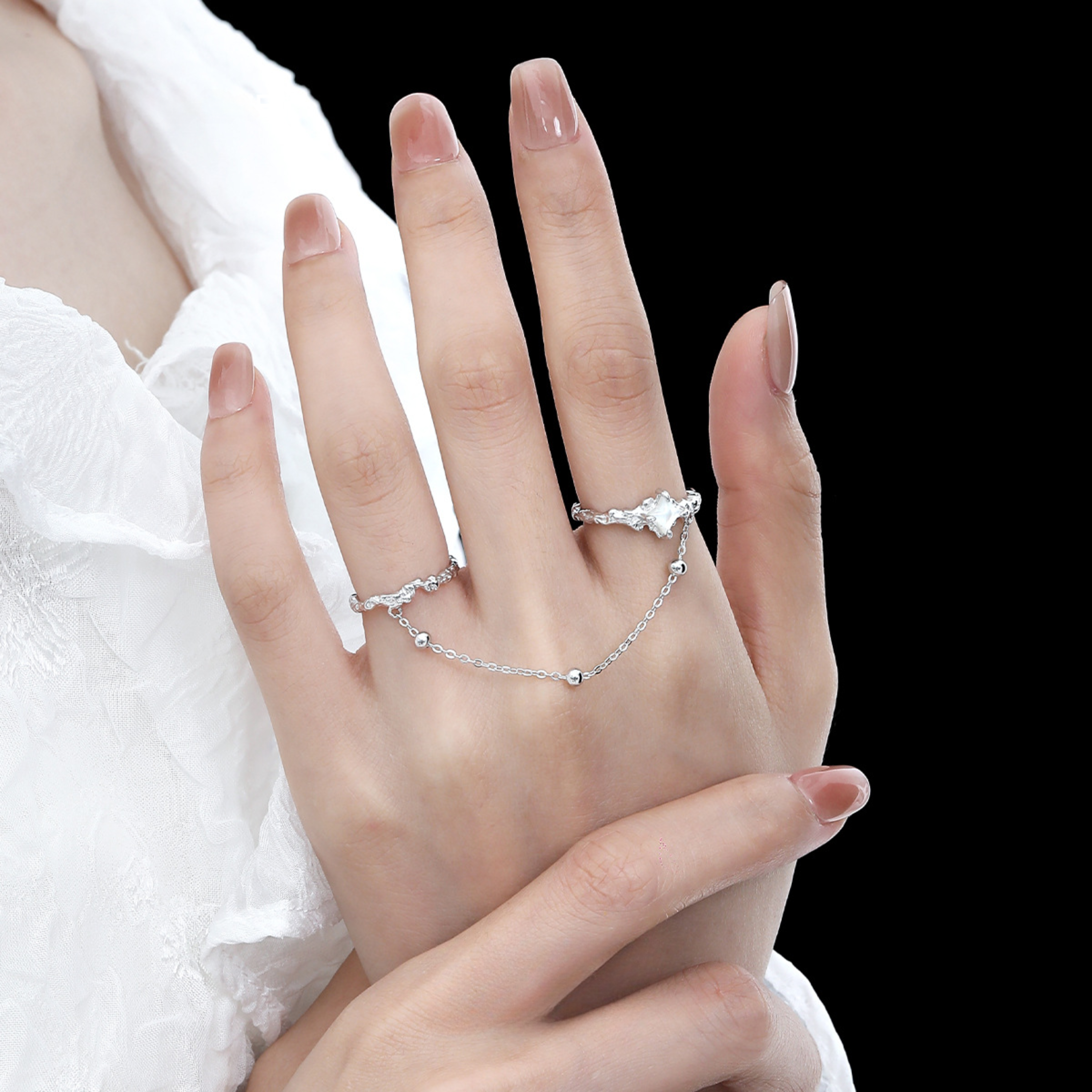 S925 TWINE HEART CHAIN RING